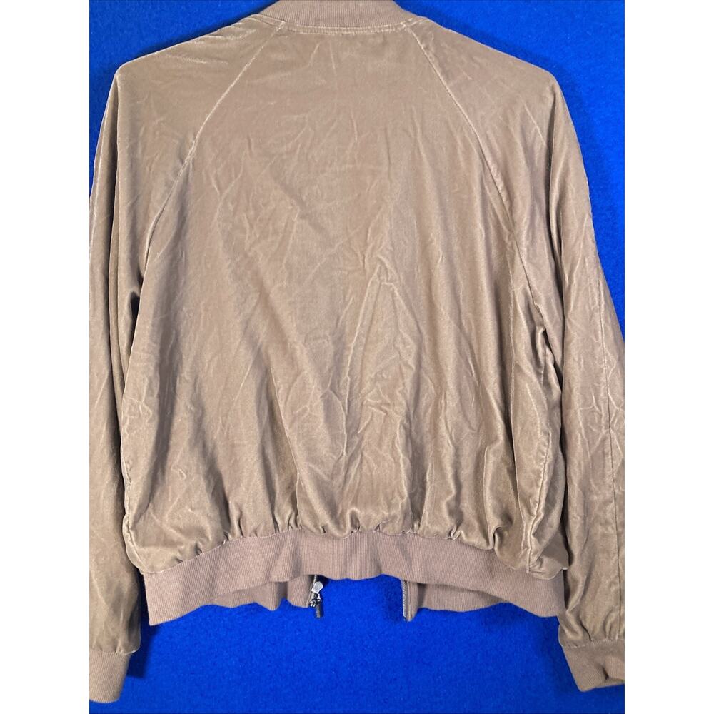 Saks Fifth Avenue Velour Bomber Jacket Womens Medium Brown Super Soft Zip Up - Picture 5 of 15